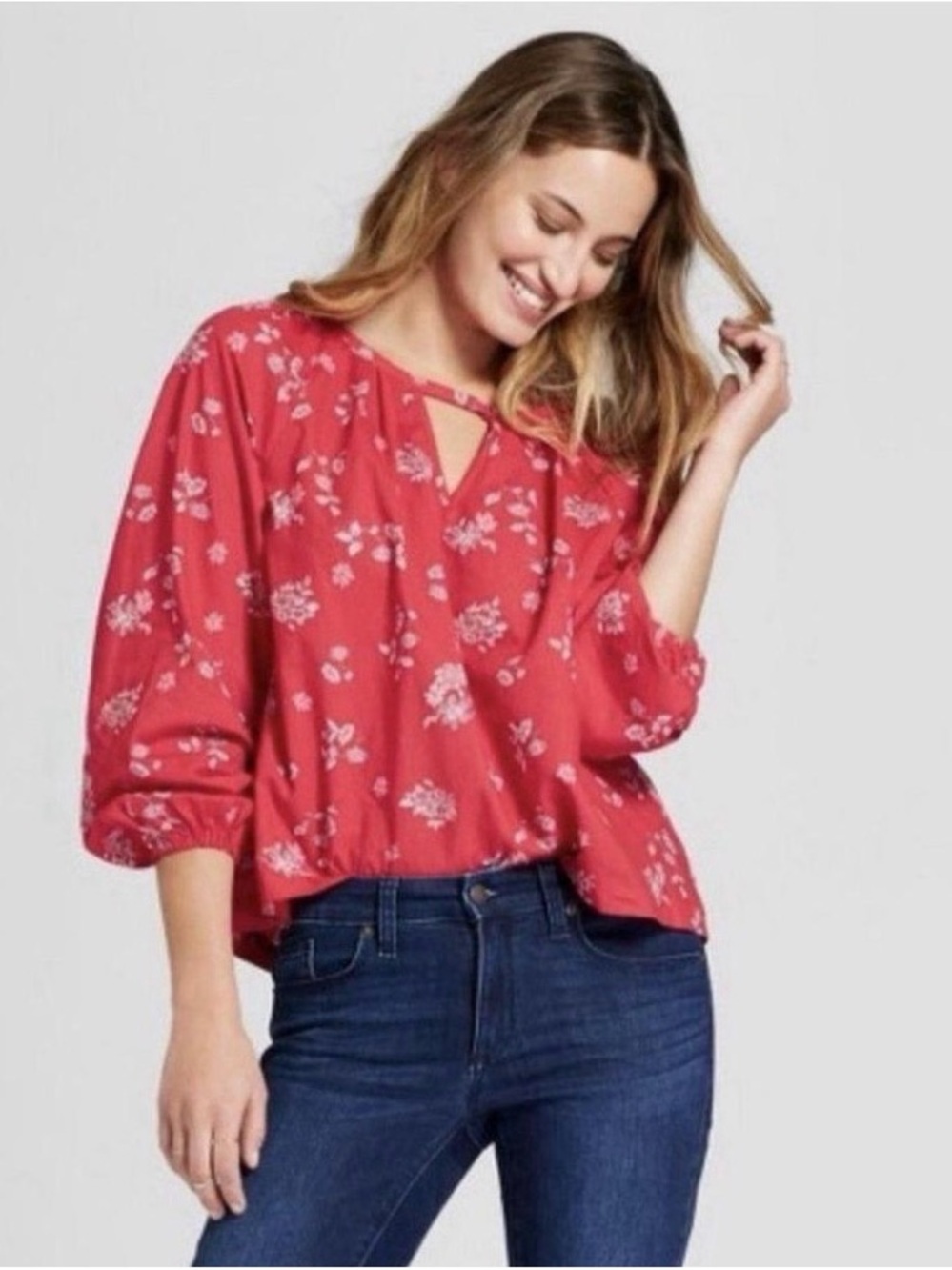 Universal Thread red floral boho peasant top, XXL